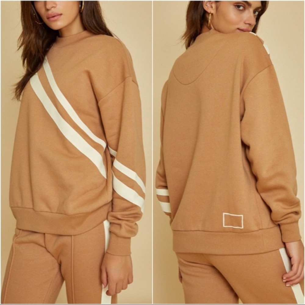 BANDIER Wesley Camel Broome Stripe Crew Sweatshirt and sweatpants set